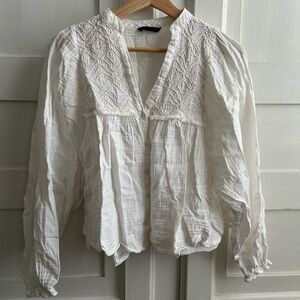 Zara White Cotton Gauze Top